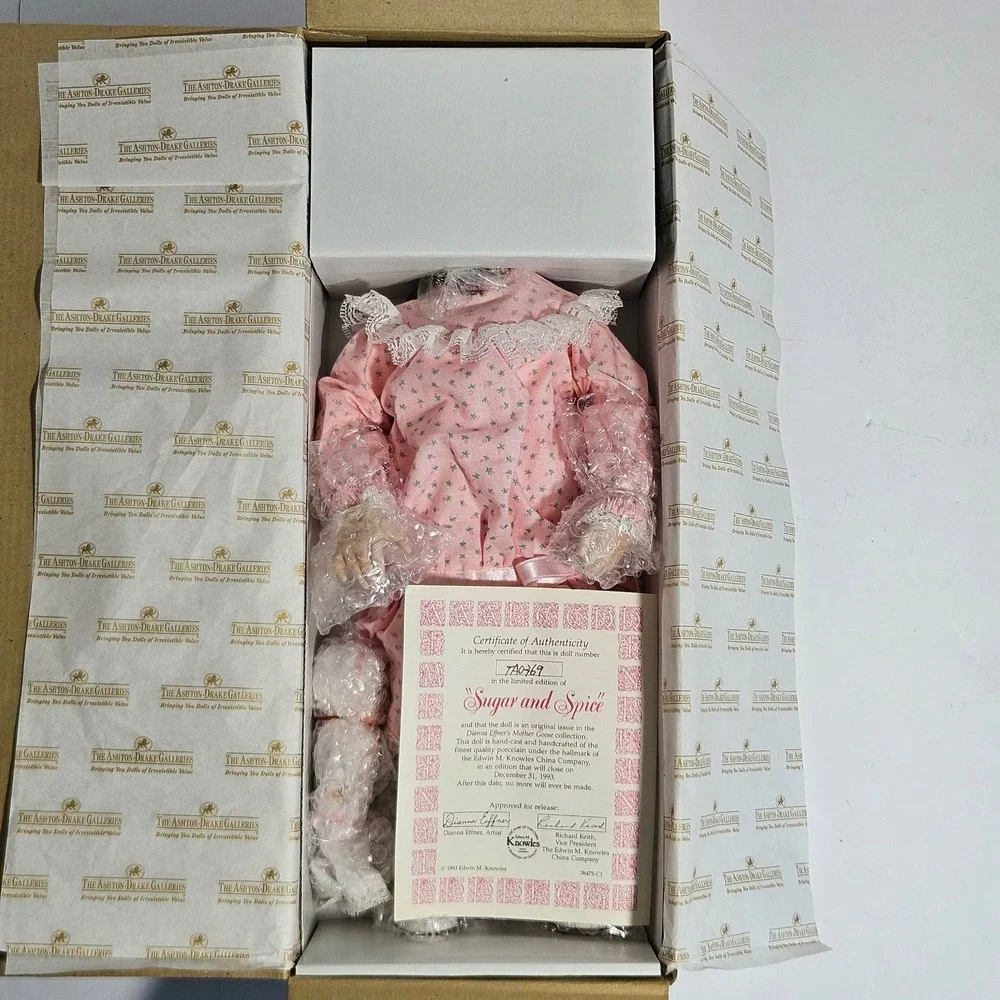 Ashton-Drake Galleries Sugar & Spice Porcelain Doll Pink Floral Dress NIB